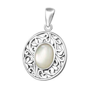 Sterling Silver Mother of Pearl Filigree Pendant Vintage Style
